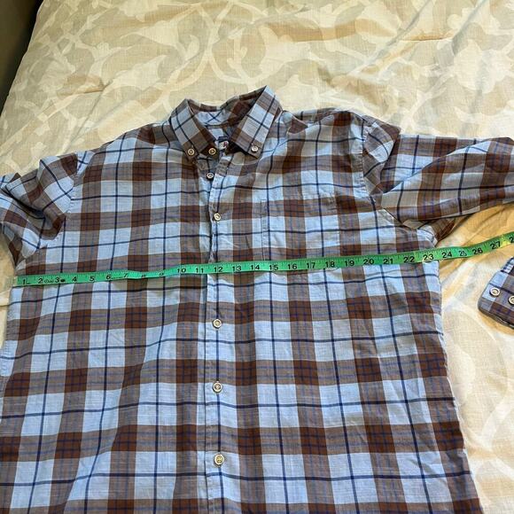 Johnnie-O hangin’ out blue brown plaid cotton button up shirt large - Picture 6 of 8